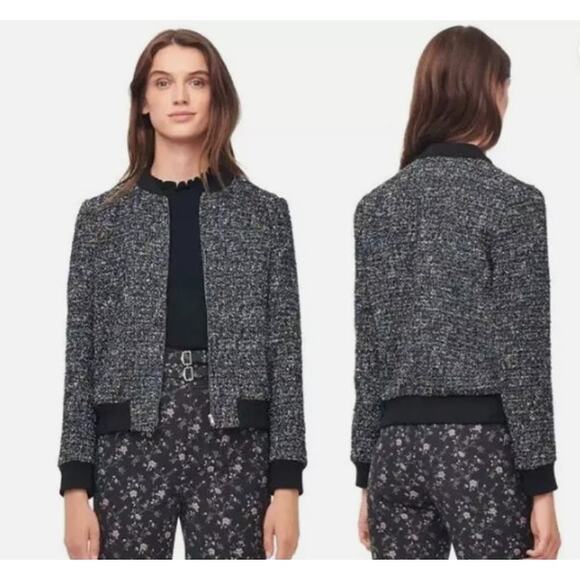 Rebecca Taylor Navy Multi Tweed Bomber Jacket Size 4 MSRP $630 - Picture 5 of 13